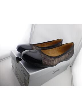 Gabor Hovercraft Women's Flats Black Gold Metallic Patent Toe Size 8 US - M3